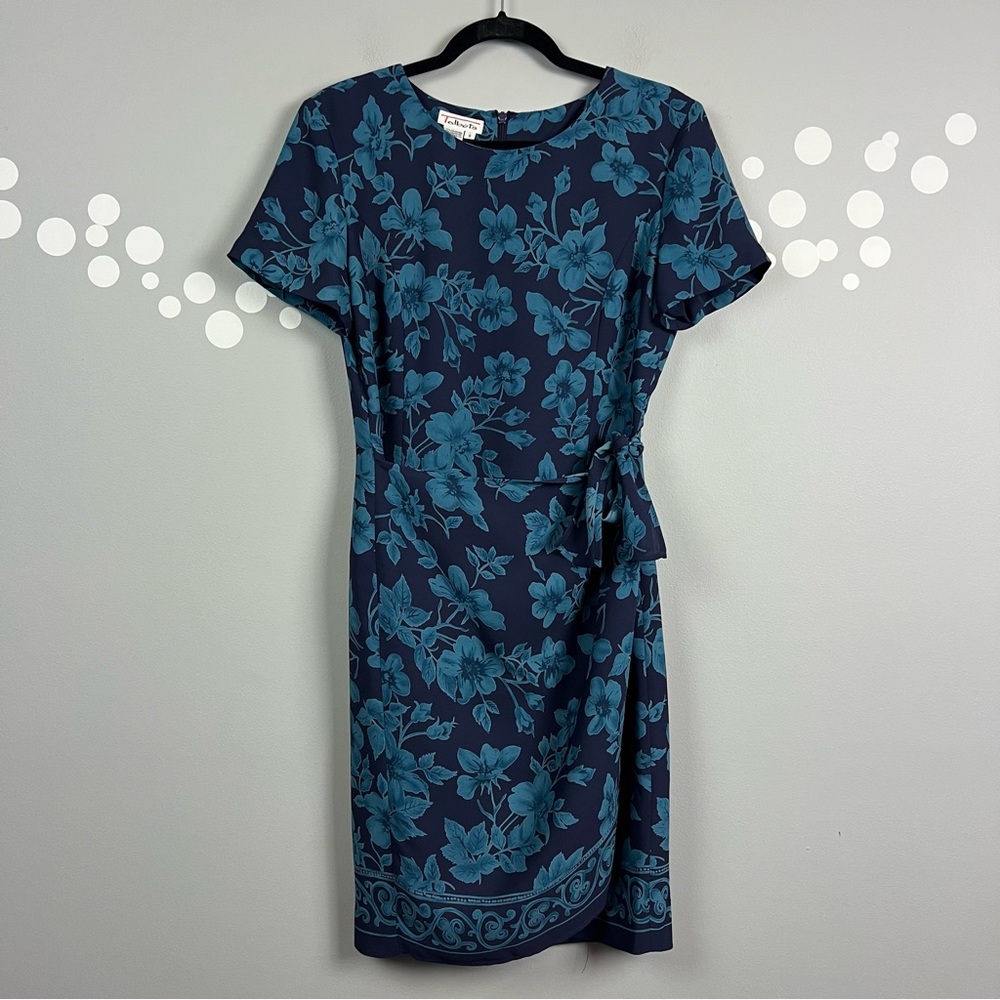 Talbots Blue Floral Wrap Dress Size 8